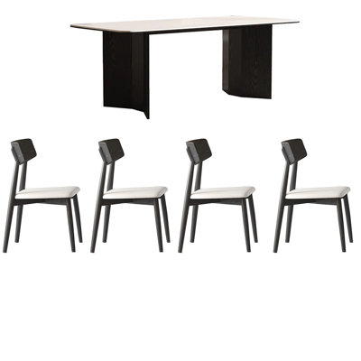 Table de salle à manger Rock-dalle avec chaises en chêne massif.
