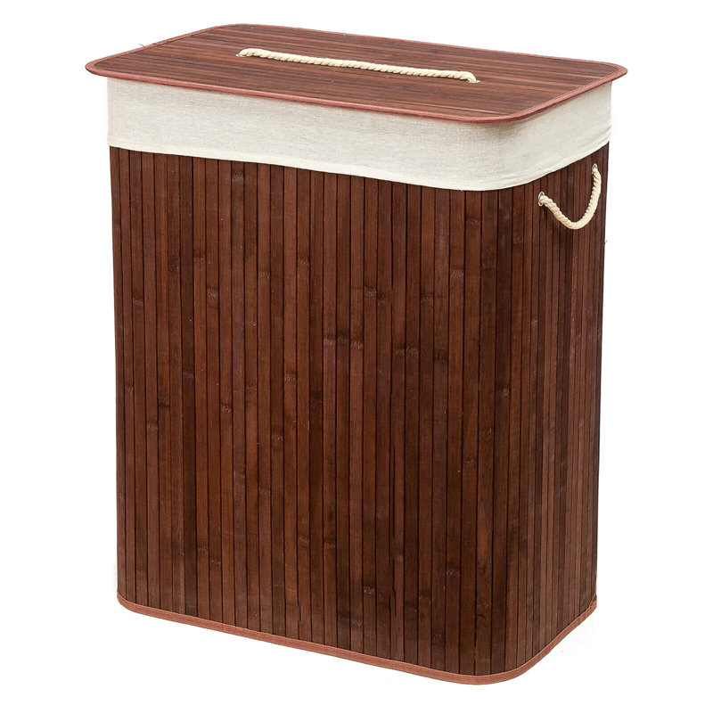 Rectangular Bamboo Laundry Basket-Natural With Div Bamboo Laundry Hamper with Handles, Brown, 60" H x 32" W x 52" D