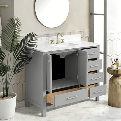 Meuble-lavabo autoportant de 42 po avec lavabo blanc