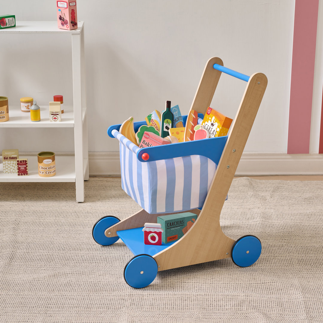 Teamson Kids - Little Helper Mr. Fresh Shopping Cart With Groceries - Blue