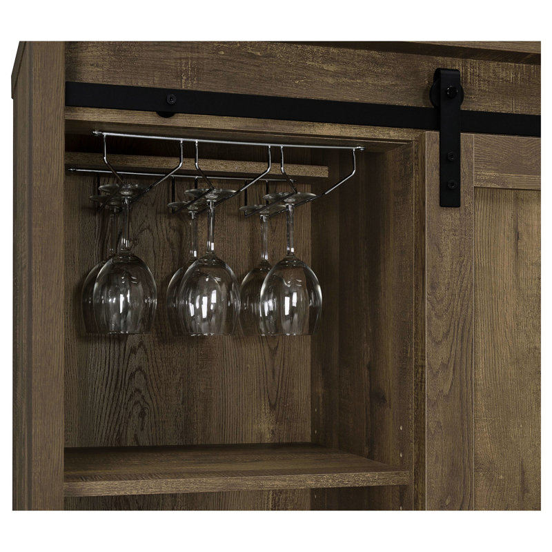 Armoire à bar coulissante avec deux tablettes réglables et rangement pour bouteilles de vin