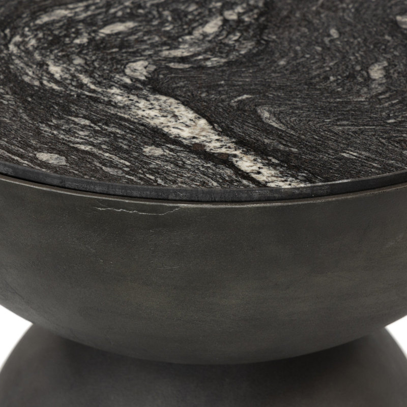 Corbett Pedestal End Table, Black Marble, Hammered Gray