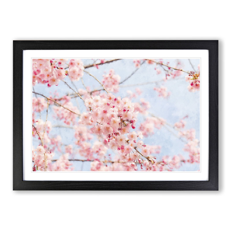 Pink Cherry Blossom Flowers Vol.9 - Framed Print, 27cm H x 36cm W x 2cm D, Black Framed