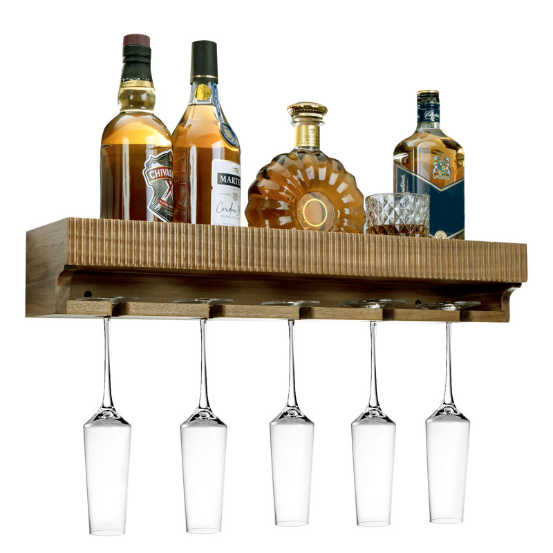 Floating Shelf Wine Bottle Shelf Rack with Stem Ware Holder