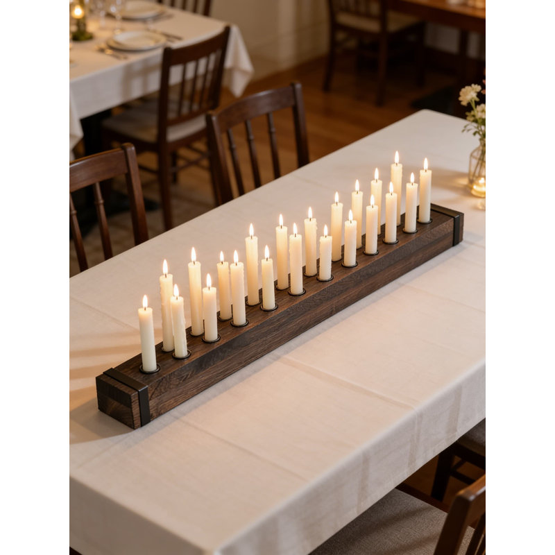 20-Arm Wooden Candelabra Centerpiece With Charred Finish - Farmhouse Taper Candle Holder For Fireplace, Table, And Party Decor