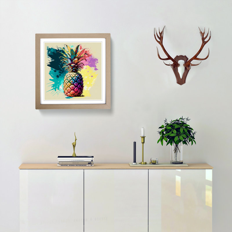 Pineapple Abstract Expressionism - Single Picture Frame Print on Wood, Oak