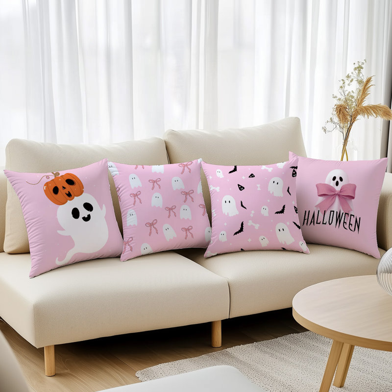 4 housses de coussin décoratives à motif de fantômes mignons