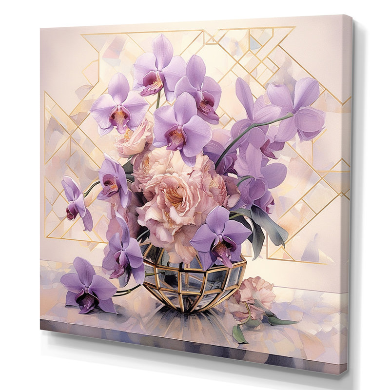 Élégante géométrie mauve Bouquet I - impression, Toile tendue, H 16 po x l 16 po x P 1 po