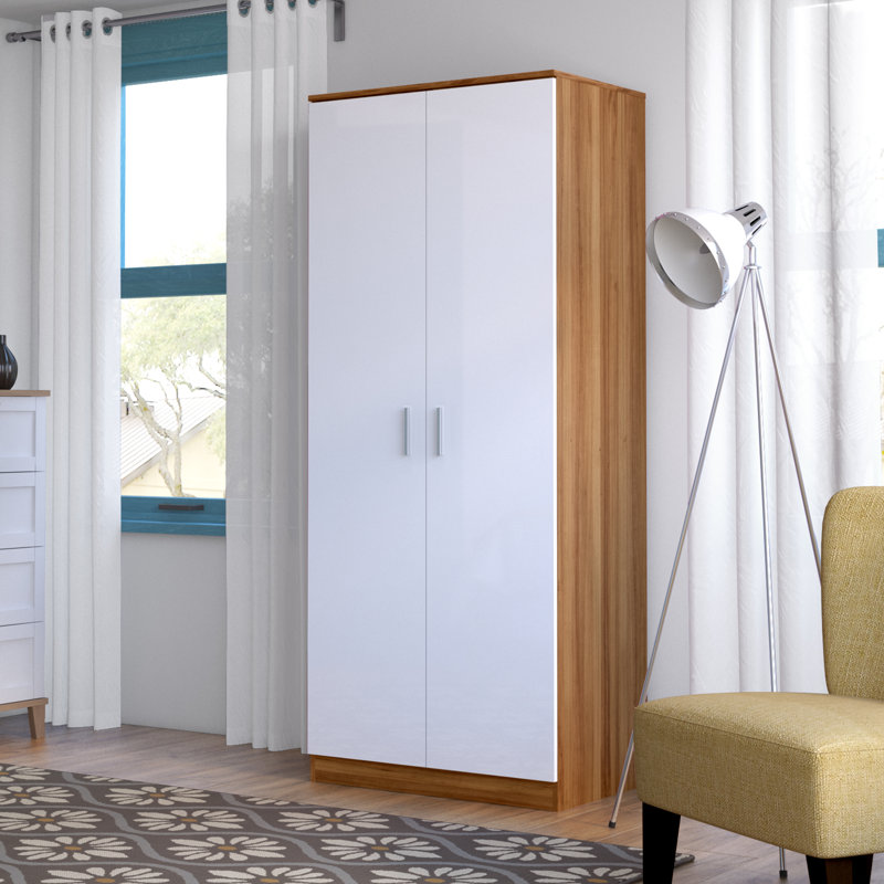 Brylene 2 Door Wardrobe, Oak/White High Gloss