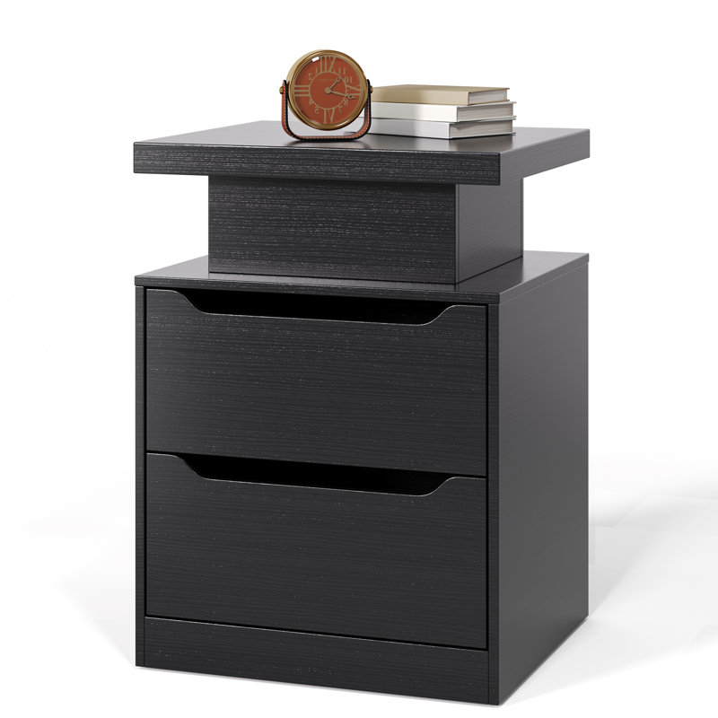 17.1''W 2-Drawer Nightstands with RGB LED Lights and Built-in Charging Station, Black