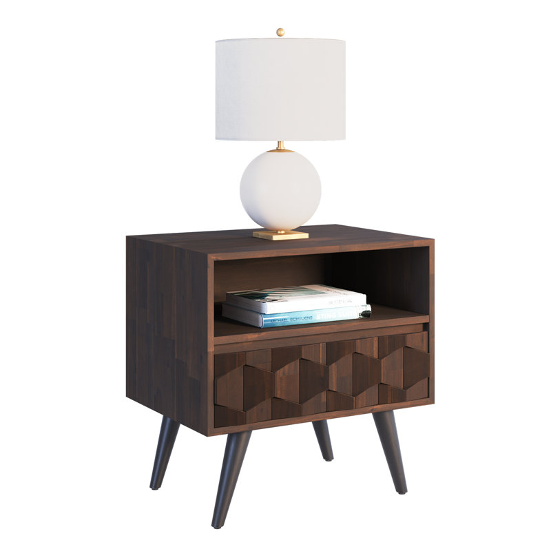 Table de chevet Georgina à 1 tiroir en bois massif pour salon et chambre, Noyer