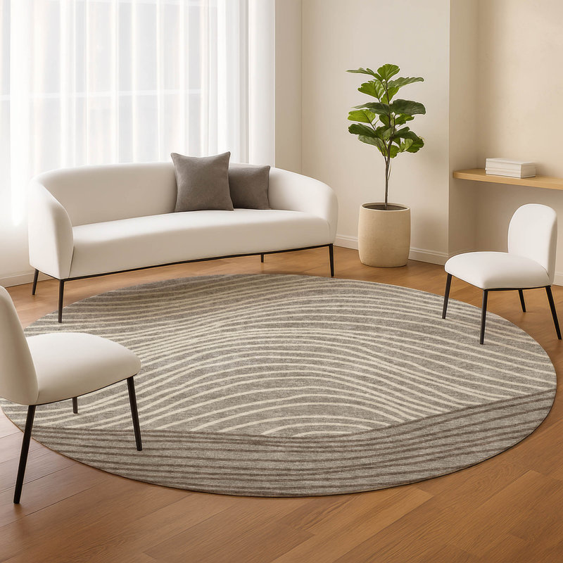 Machine Washable Indoor/Outdoor Adalaide ACN2350 Stripes Rug, Round 8'