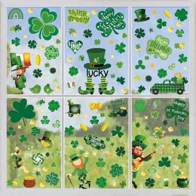 Décorations de la Saint-Patrick : autocollants pour fenêtres (10 feuilles) en forme de trèfle