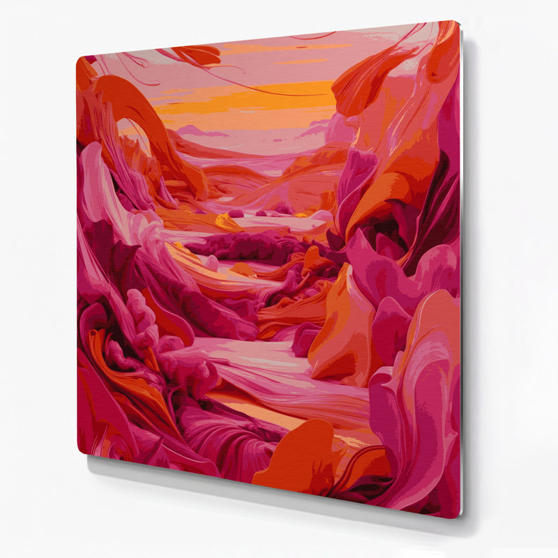Abstrait paysage 6, art mural en métal rouge, H 16 po x l 16 po