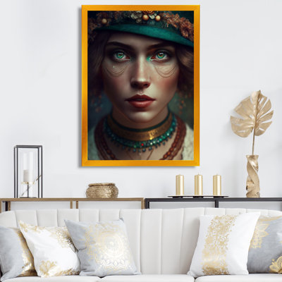 Edora, femme bohémienne rétro aux yeux bleus I sur toile