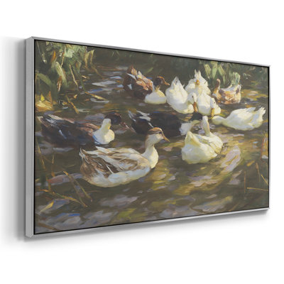 Canards blancs dans l'étang - Toile tendue avec châssis, prête à accrocher