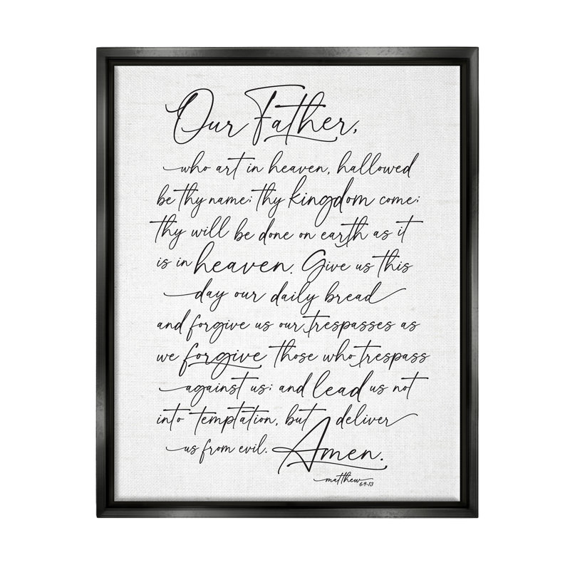 Our Father Religious Prayer Reading Spiritual Scripture by Lettered and Lined - Floater Frame Print on Canvas