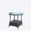Table basse d'extérieur ronde en osier durable avec plateau en verre trempé transparent, parfaite pour le patio et le jardin