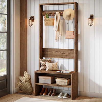 Solid Wood Hall Tree with Bench and Shoe Storage by August Grove