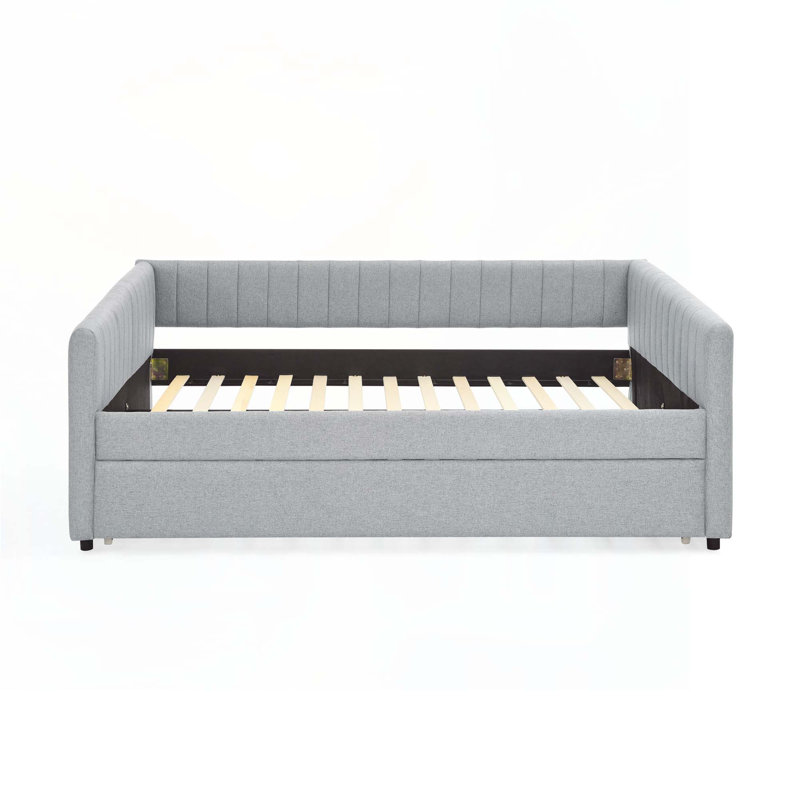 Linen Upholstered  Daybed with Trundle, Grey, Full / Double