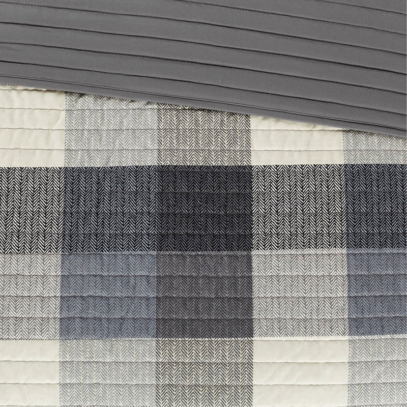 Ensemble de courtepointe à chevrons 6 pièces avec coussins décoratifs 6 pièces, Gris