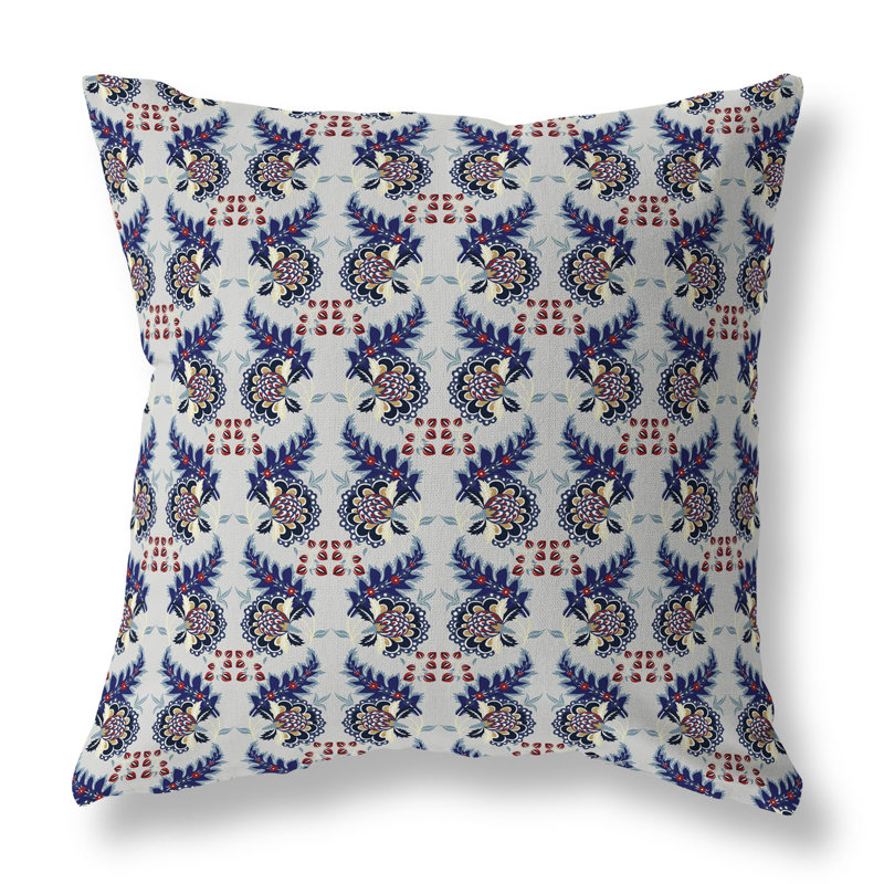 Coussin décoratif botanique intérieur / extérieur Botanical Bouquet, H 16 po x l 16 po, Bleu / gris / orange
