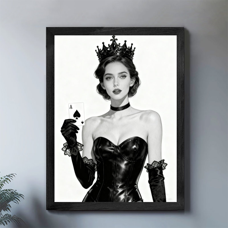 «Black Queen Vintage of Spades A Wall Art», impressions rétro encadrées, H 17 po x l 13 po