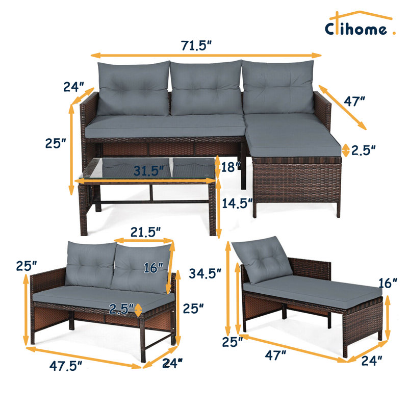 Heinzfried 3 - Person Patio Conversation Set with Cushions, Gray