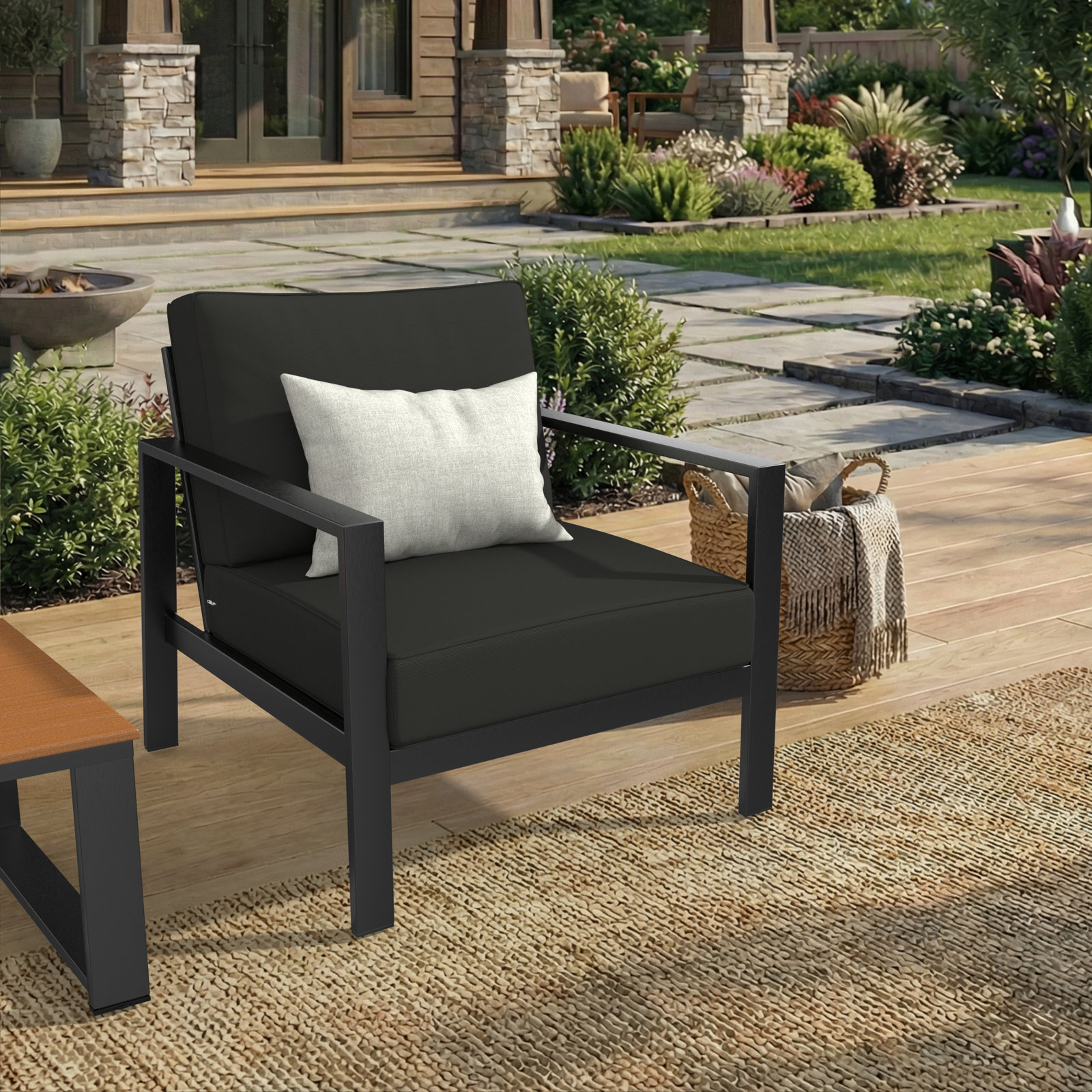 Donnely Sunbrella® Louge Chair Cushion, Sunbrella® Canvas Black, 24" W x 24" D