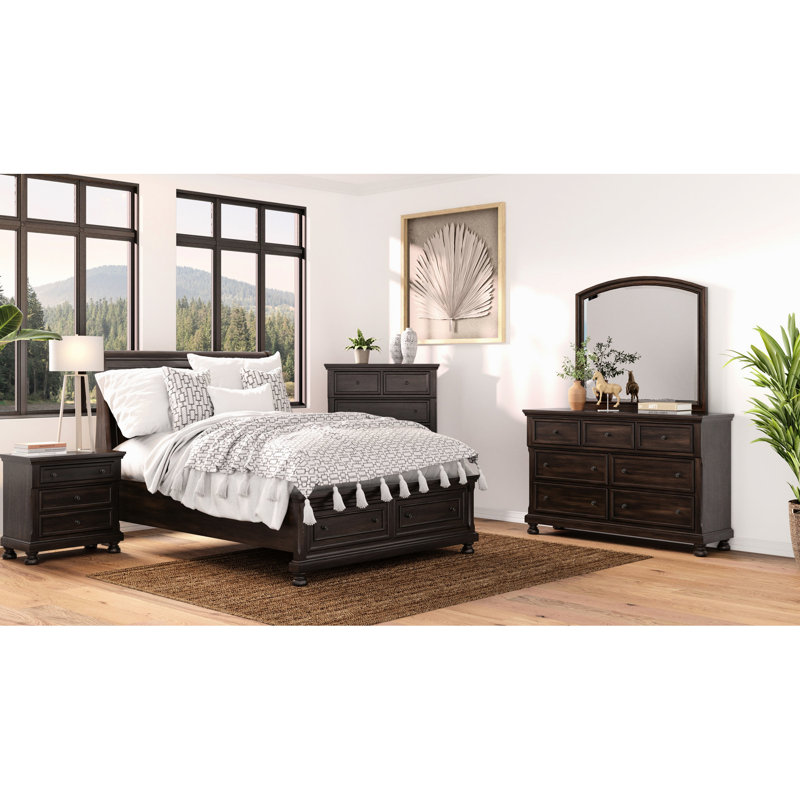 Two Dark Cherry Queen Storage Bed, Solid Wood & , Modern Transitional Bed With Compartments, Design, Build