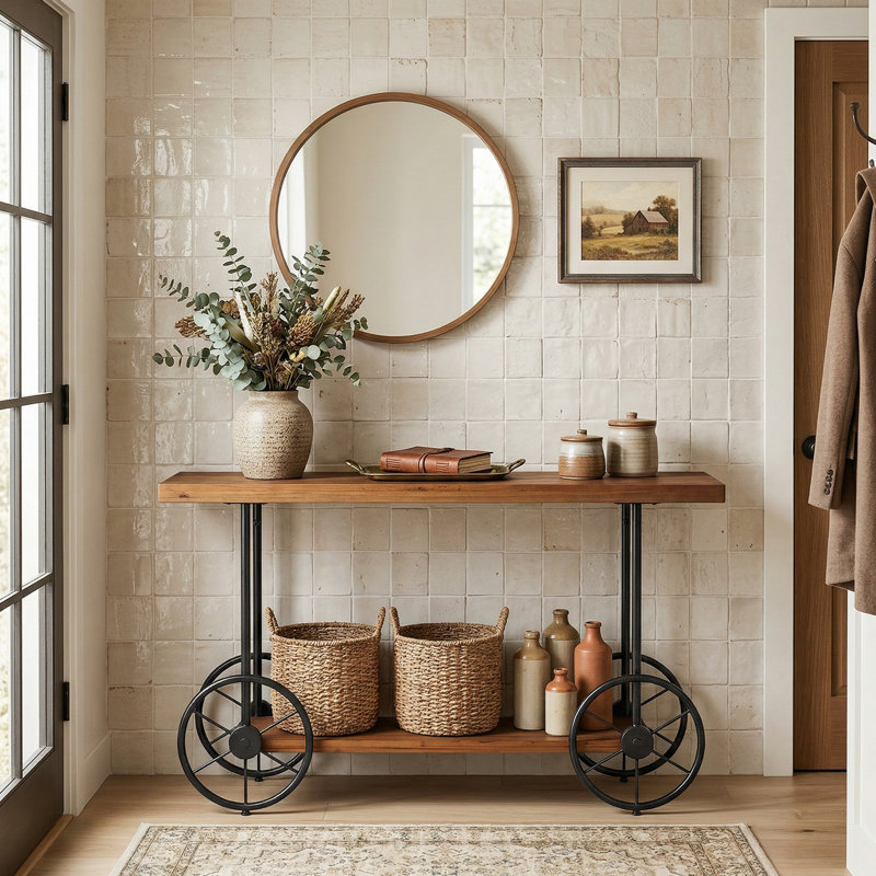 47" Console Table for Entryway with 2-Tier Open Storage Shelf
