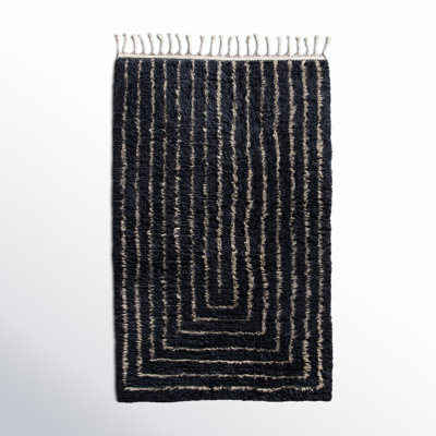 Essi Navy Beige Hand-Woven Geometric Wool Rug