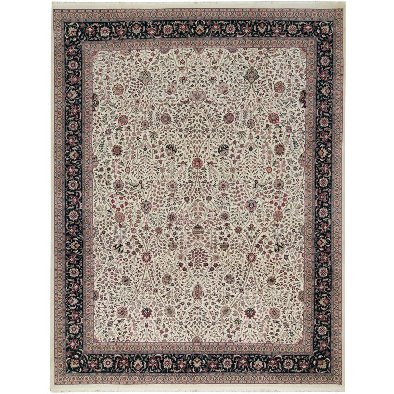 Tapis ivoire et vert noué à la main de haute qualité