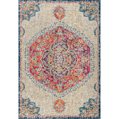 Lathan Bohemian FLAIR Boho Vintage Medallion Cream/Orange Rug