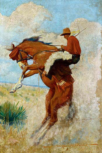 Cowboy sur bucking bronco-imprimé, H 36 po x l 24 po x P 1,5 po