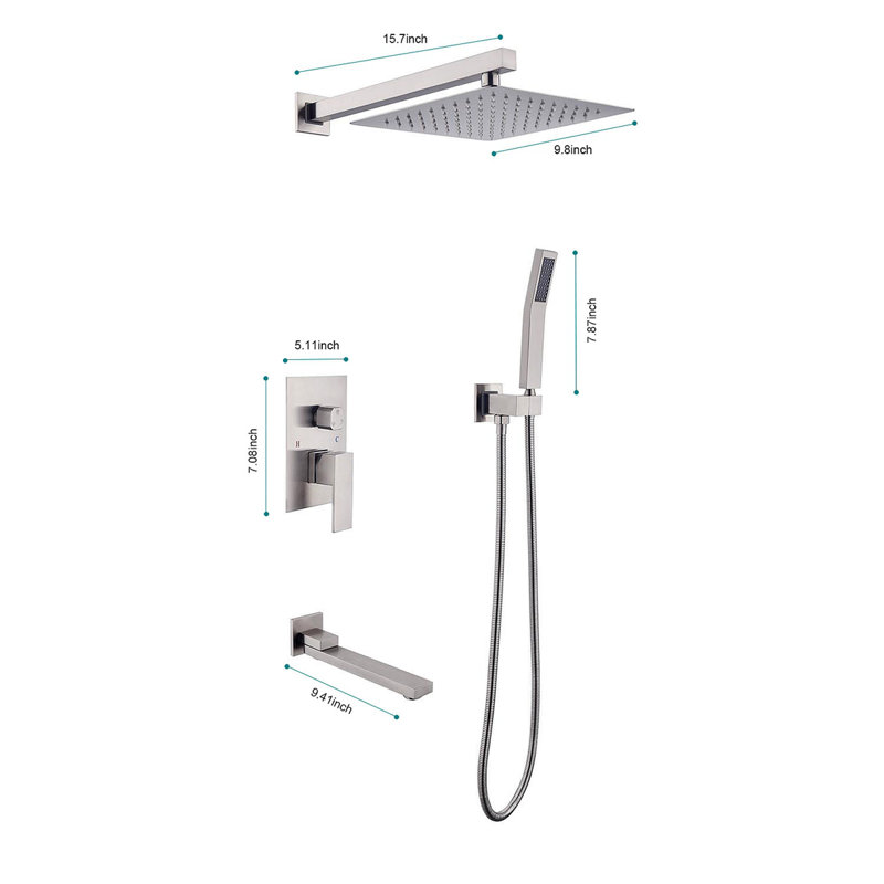 10" Rain Shower Head Systems Wall Mounted Shower, Brushed Nickel