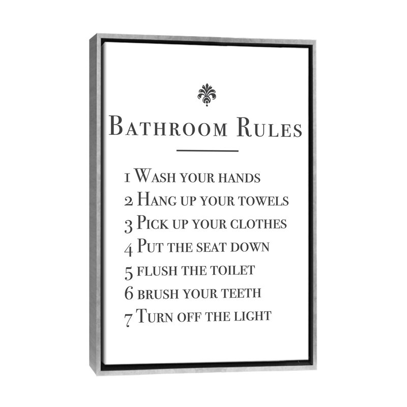 Salle de bain-impression d’art textuel, Pas de tapis, H 26 po x l 18 po x 1,5 po, Toile avec cadre argenté
