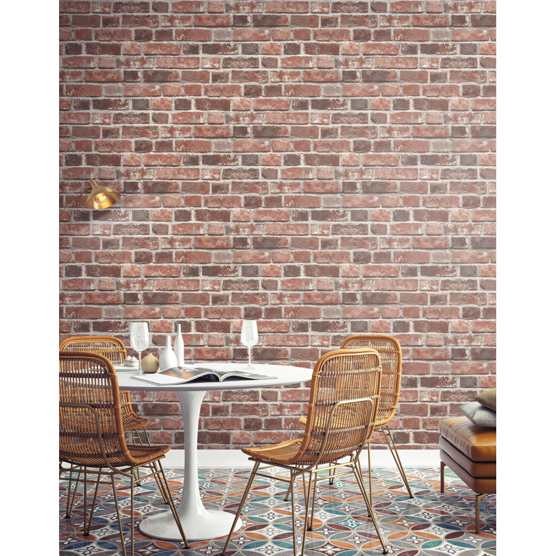 Bryanna Peel & Stick Brick Roll, Red/Gray
