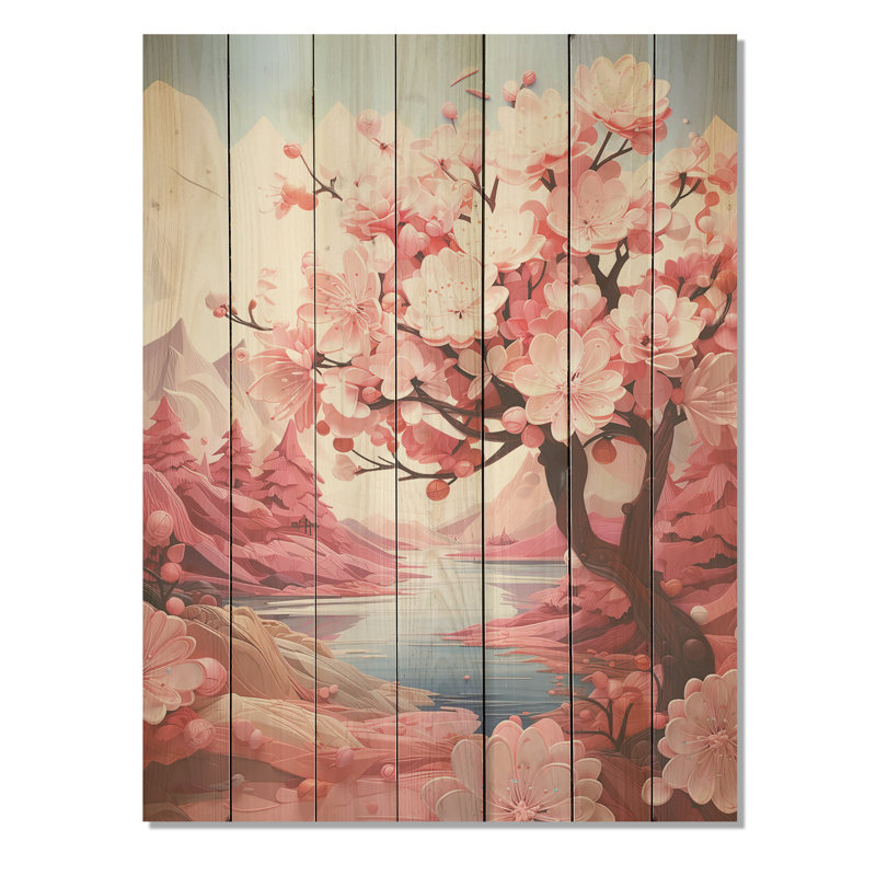 Cerisier Sakura Zen Serenity I - Fleur de cerisier sur bois, H 44 po x l 34 po