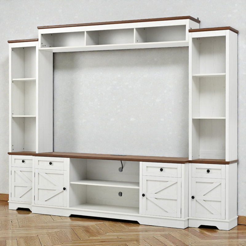 Entertainment Center For Tvs Up To 80", Bookshelf Wall Console, Two-Tone , Modern Farmhouse, Living Room Storage System