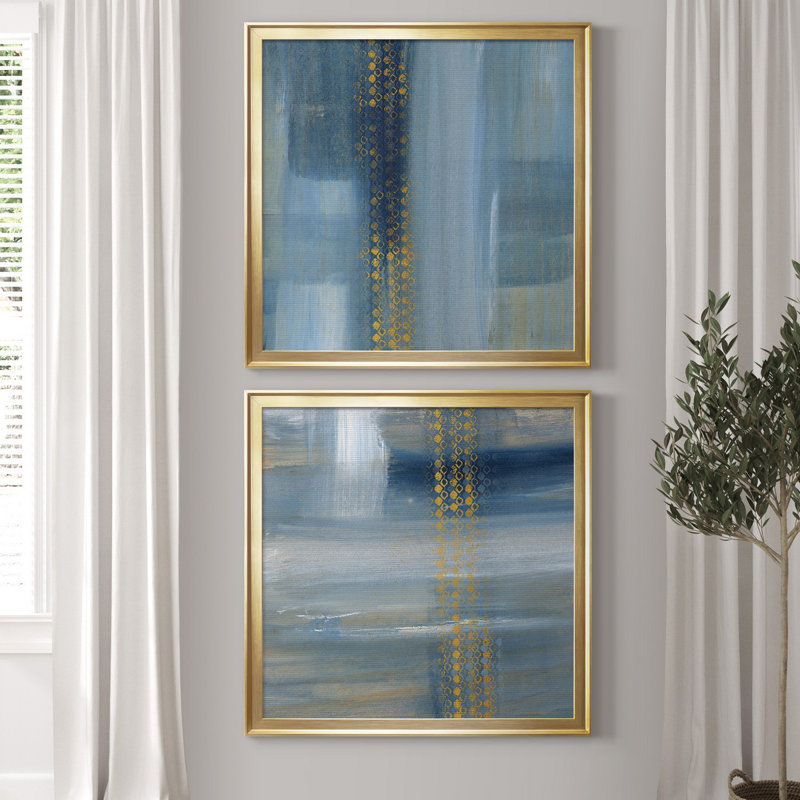 «Touching the Sky I», ensemble de 2 reproductions d'art, Toile encadrée d'or, Pas de tapis, H 34,5 po x l 69 po x P 1,5 po