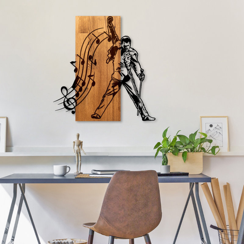 Elegant Decorative Wooden Wall Accessory, Walnut & Black, 21.7 x 22.8 x 1.2 inches | 50% Real Wood (Thickness: 1.2 inches) & 50% Metal (Thickness: 0.6 inches) | Unique Design for Home Décor, Stylish and Durable