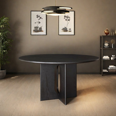 Simple Black Ash Wood Textured Round Table