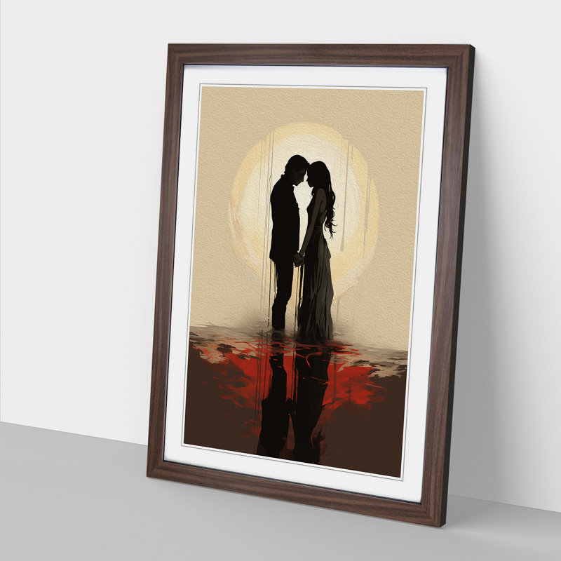 XYZ-FRM-V1223-4396 Lovers Minimalism - Single Picture Frame Print on Wood, Walnut , 34cm H x 25cm W x 2cm D