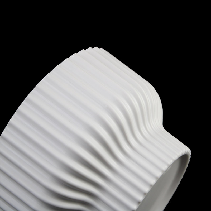 Set Of 3 Modern Ribbed Melamine Planters, Matte White Indoor Plant Pots With Pedestal Base (7.7", 5.8", 4.5")