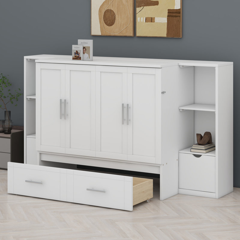 Lit escamotable avec tablettes Murphy, Blanc