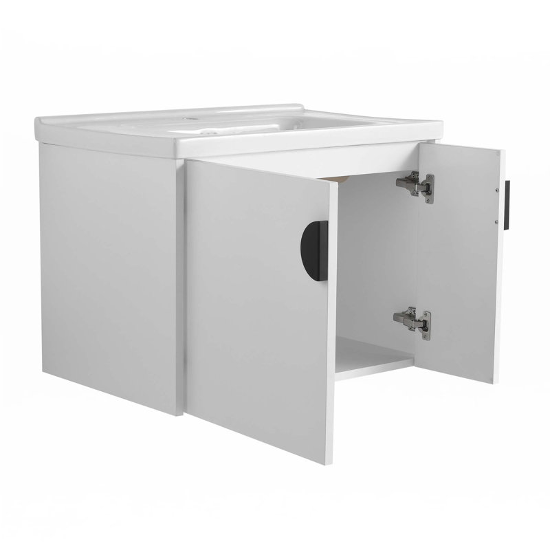 Small Bathroom Vanity With Sink, White, Black