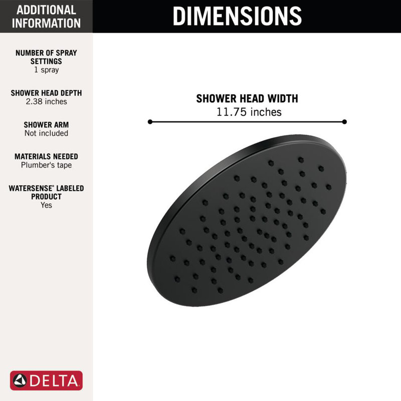 Rain Fixed Shower Head, Matte Black