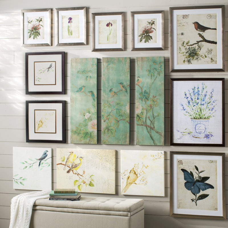Adeliz Perched Bird on French Script Print on Canvas, 37" H x 37" W x 0.75" D