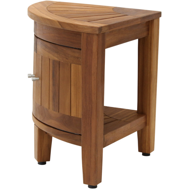 Kai 15.5" Corner Teak Shower Bench With Shelf & Front-facing Doors
